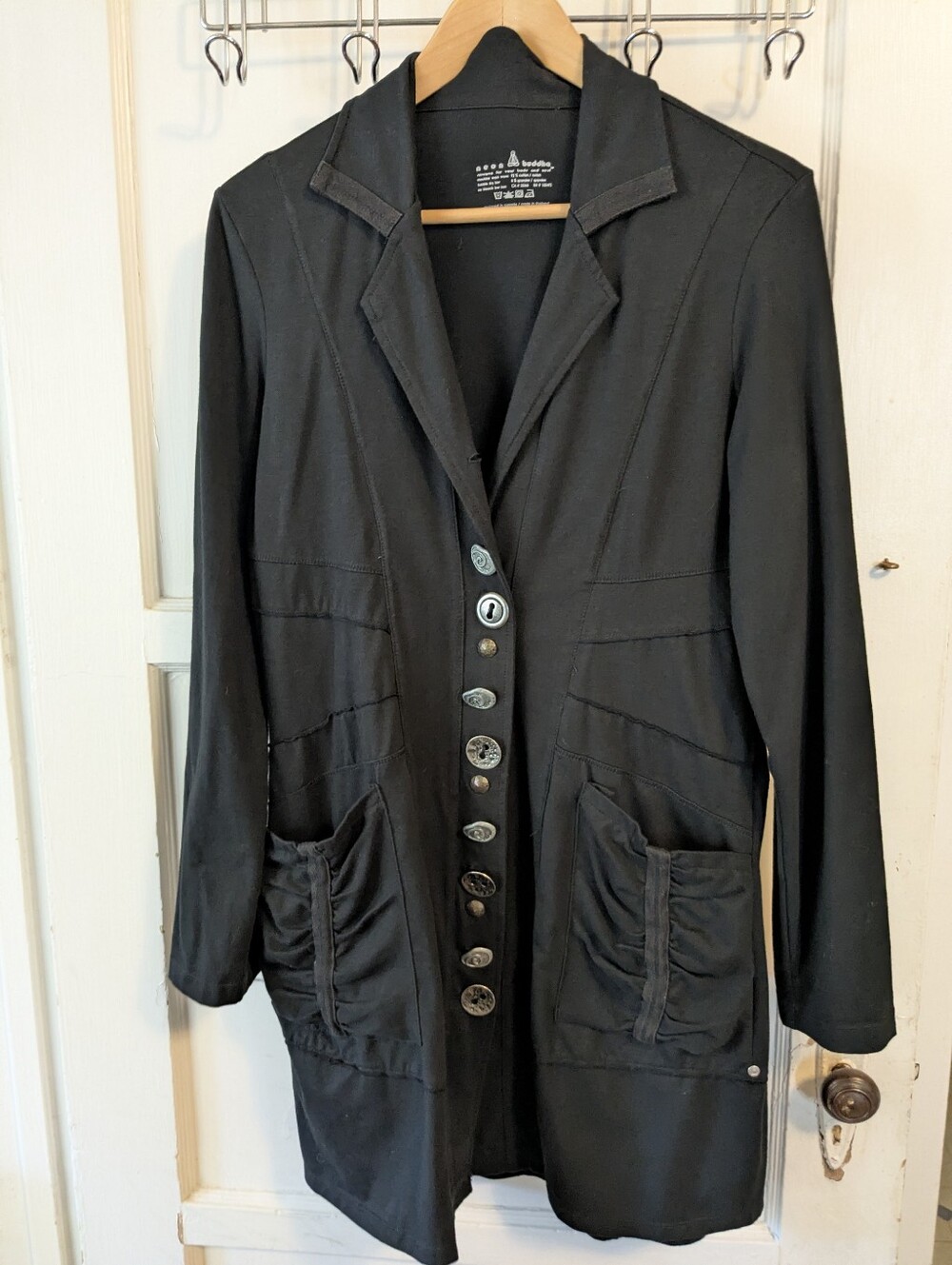 neon buddha Black Long Funky Button-Front Blazer Jacket, Medium